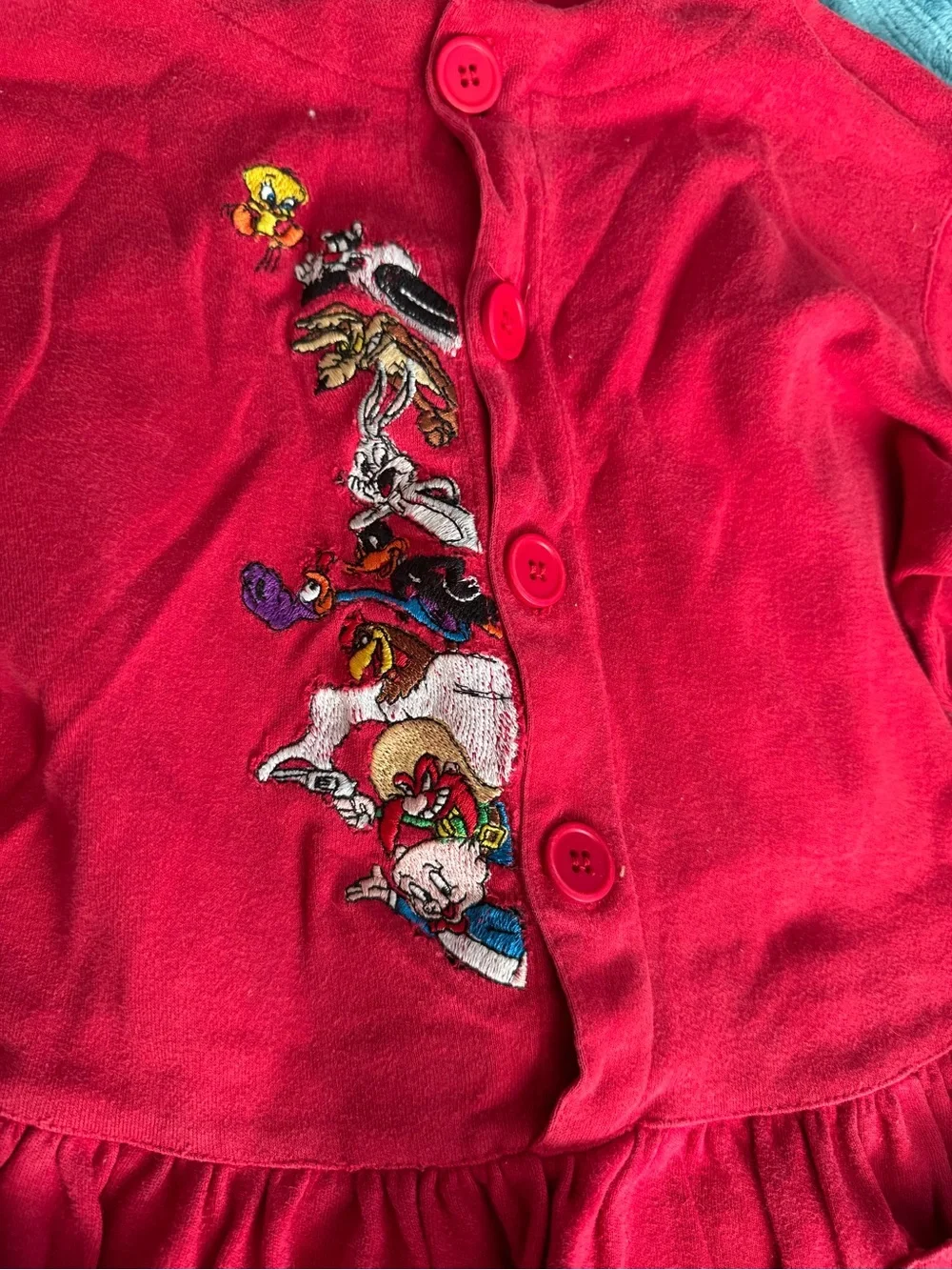 Looney tune Red Knit Button Front Peplum Cardigan